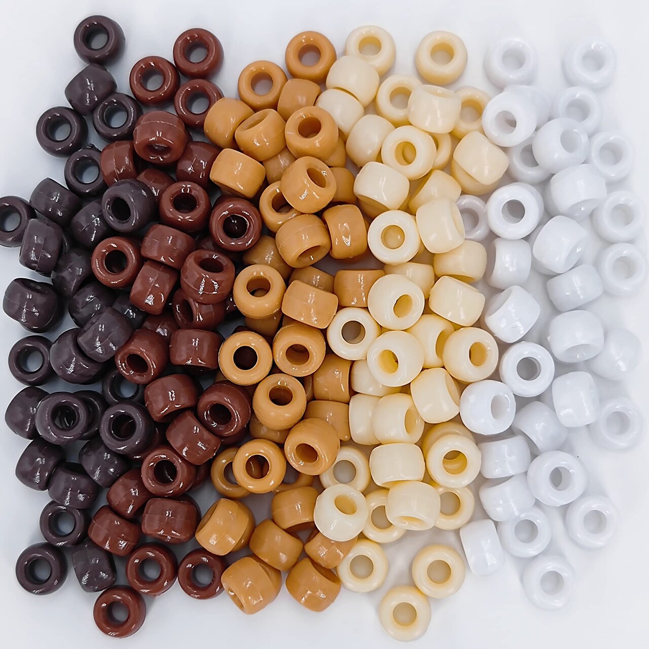 1000PCS 6x9mm Pony Beads Bulk, 5 Styles Brown Pony Beads for Bracelets Making Kit, Kandi, Hair Braids Crafts for Jewelry Making (Brown)